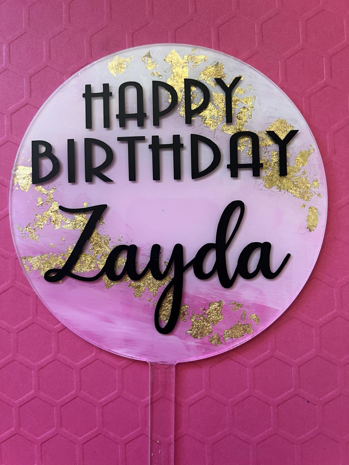 CAKE TOPPER - Acrylic Round - Happy Birthday