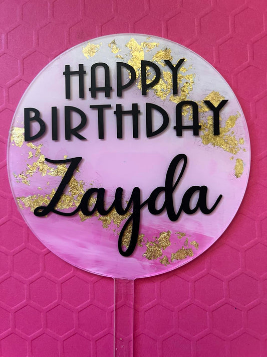 CAKE TOPPER - Acrylic Round - Happy Birthday